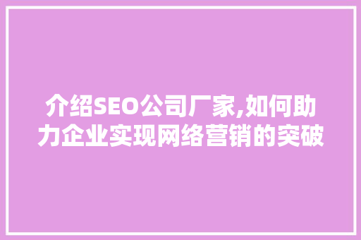 介绍SEO公司厂家,如何助力企业实现网络营销的突破