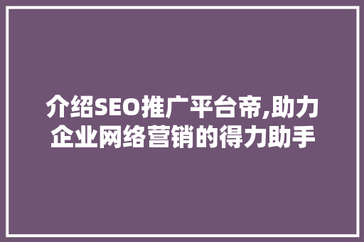 介绍SEO推广平台帝,助力企业网络营销的得力助手