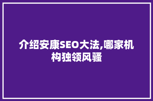 介绍安康SEO大法,哪家机构独领风骚