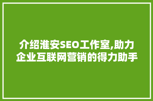 介绍淮安SEO工作室,助力企业互联网营销的得力助手