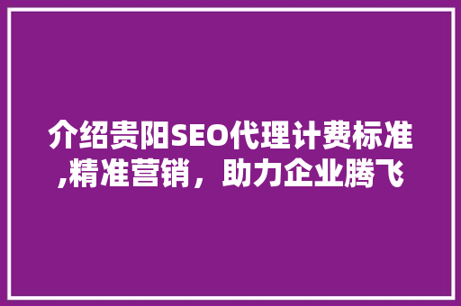 介绍贵阳SEO代理计费标准,精准营销，助力企业腾飞