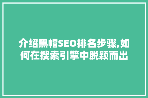 介绍黑帽SEO排名步骤,如何在搜索引擎中脱颖而出