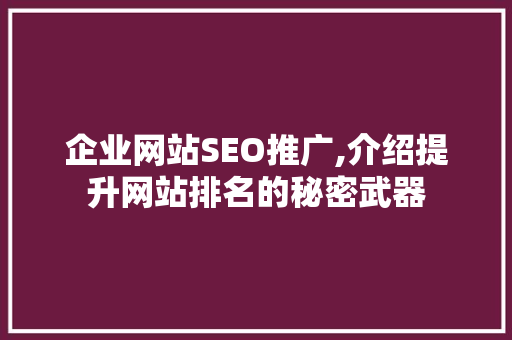 企业网站SEO推广,介绍提升网站排名的秘密武器  第1张