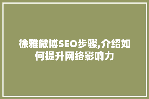 徐雅微博SEO步骤,介绍如何提升网络影响力