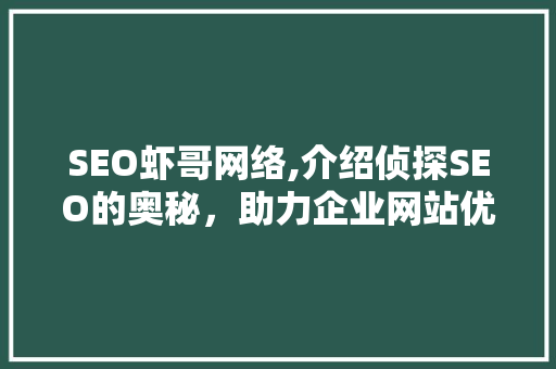 SEO虾哥网络,介绍侦探SEO的奥秘，助力企业网站优化
