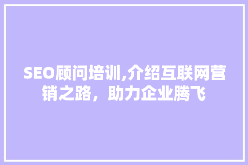 SEO顾问培训,介绍互联网营销之路，助力企业腾飞