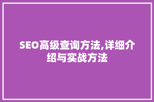 SEO高级查询方法,详细介绍与实战方法