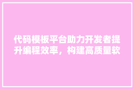 代码模板平台助力开发者提升编程效率，构建高质量软件  第1张