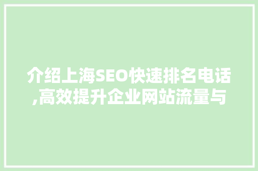 介绍上海SEO快速排名电话,高效提升企业网站流量与品牌知名度  第1张
