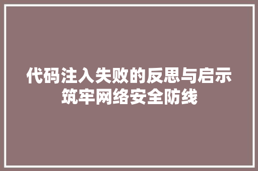 代码注入失败的反思与启示筑牢网络安全防线