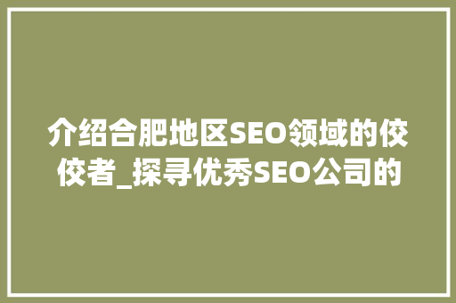 介绍合肥地区SEO领域的佼佼者_探寻优秀SEO公司的秘密武器