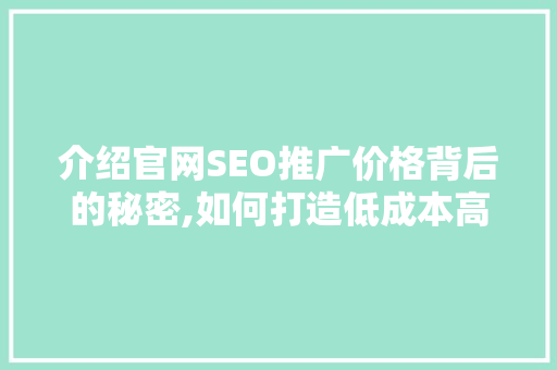 介绍官网SEO推广价格背后的秘密,如何打造低成本高回报的搜索引擎优化步骤  第1张