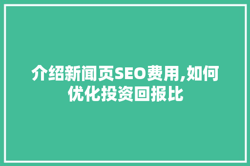 介绍新闻页SEO费用,如何优化投资回报比