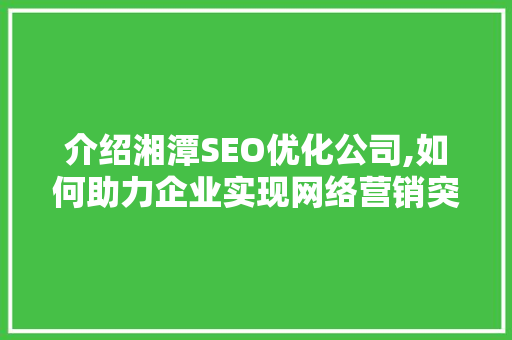 介绍湘潭SEO优化公司,如何助力企业实现网络营销突破