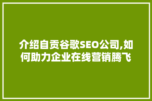 介绍自贡谷歌SEO公司,如何助力企业在线营销腾飞