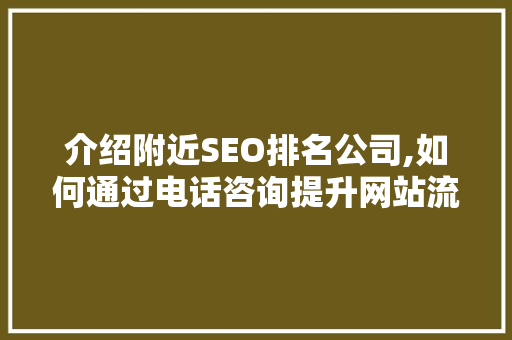 介绍附近SEO排名公司,如何通过电话咨询提升网站流量与排名