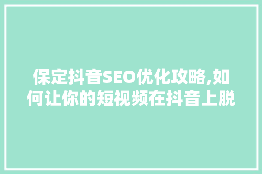 保定抖音SEO优化攻略,如何让你的短视频在抖音上脱颖而出