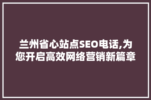 兰州省心站点SEO电话,为您开启高效网络营销新篇章