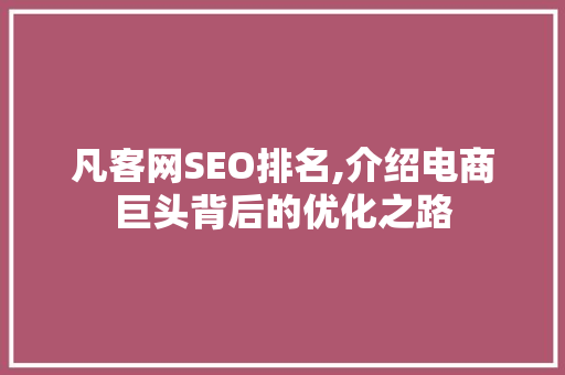 凡客网SEO排名,介绍电商巨头背后的优化之路