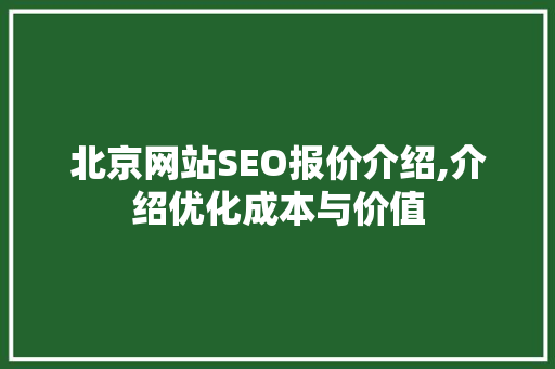 北京网站SEO报价介绍,介绍优化成本与价值