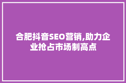 合肥抖音SEO营销,助力企业抢占市场制高点