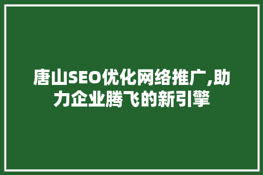 唐山SEO优化网络推广,助力企业腾飞的新引擎