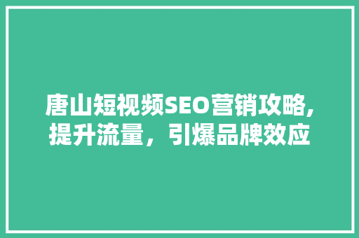 唐山短视频SEO营销攻略,提升流量，引爆品牌效应