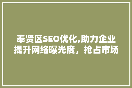 奉贤区SEO优化,助力企业提升网络曝光度，抢占市场先机