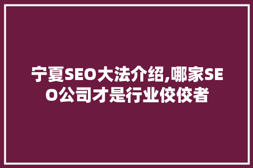 宁夏SEO大法介绍,哪家SEO公司才是行业佼佼者