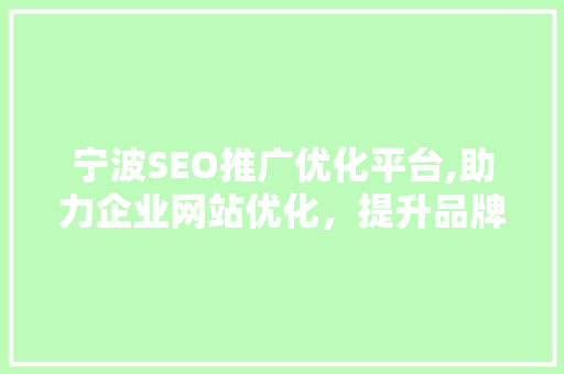 宁波SEO推广优化平台,助力企业网站优化，提升品牌影响力