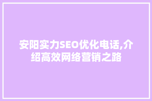 安阳实力SEO优化电话,介绍高效网络营销之路