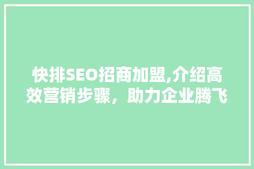 快排SEO招商加盟,介绍高效营销步骤，助力企业腾飞