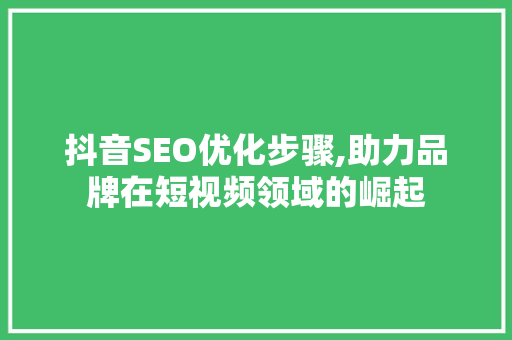 抖音SEO优化步骤,助力品牌在短视频领域的崛起