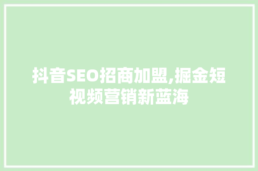抖音SEO招商加盟,掘金短视频营销新蓝海