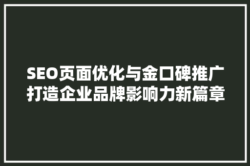 SEO页面优化与金口碑推广打造企业品牌影响力新篇章