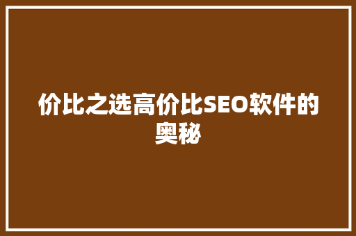 价比之选高价比SEO软件的奥秘