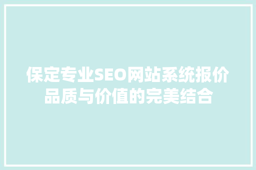 保定专业SEO网站系统报价品质与价值的完美结合  第1张