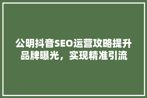 公明抖音SEO运营攻略提升品牌曝光，实现精准引流