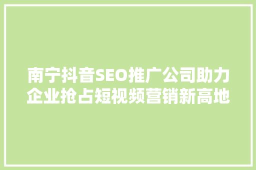 南宁抖音SEO推广公司助力企业抢占短视频营销新高地