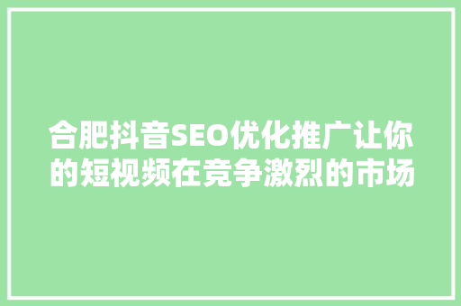 合肥抖音SEO优化推广让你的短视频在竞争激烈的市场中脱颖而出