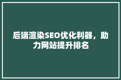 后端渲染SEO优化利器，助力网站提升排名