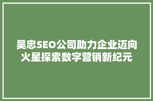 吴忠SEO公司助力企业迈向火星探索数字营销新纪元