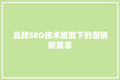 品牌SEO技术赋能下的营销新篇章