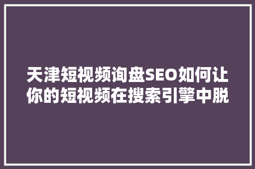 天津短视频询盘SEO如何让你的短视频在搜索引擎中脱颖而出