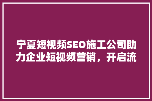 宁夏短视频SEO施工公司助力企业短视频营销，开启流量新篇章