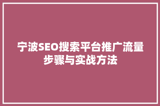 宁波SEO搜索平台推广流量步骤与实战方法