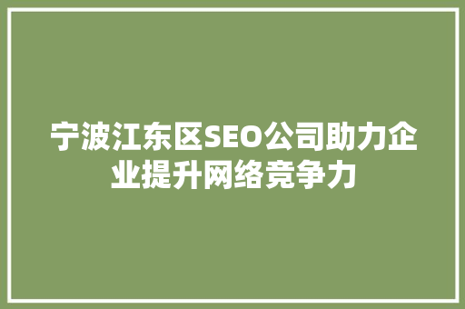 宁波江东区SEO公司助力企业提升网络竞争力  第1张