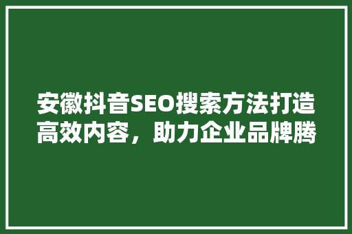 安徽抖音SEO搜索方法打造高效内容，助力企业品牌腾飞