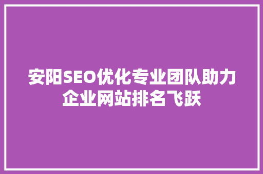 安阳SEO优化专业团队助力企业网站排名飞跃
