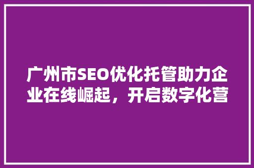 广州市SEO优化托管助力企业在线崛起，开启数字化营销新时代